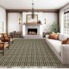 Garvee 9×12 Washable Rugs Low Pile Living Room Rug Boho Accent Rug Soft Bedroom Floor Carpet Modern Woven Print Rugs (Not Braid) Non Shedding Thin Foldable Floor Mats for Nursery Classroom, Green(Knit Print | Taupe)