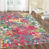 Garvee 9×12 Washable Rugs Low Pile Living Room Rug Boho Accent Rug Soft Bedroom Floor Carpet Modern Woven Print Rugs (Not Braid) Non Shedding Thin Foldable Floor Mats for Nursery Classroom, Green(Rose Red & Green)
