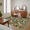 Garvee 9×12 Washable Rugs Low Pile Living Room Rug Boho Accent Rug Soft Bedroom Floor Carpet Modern Woven Print Rugs (Not Braid) Non Shedding Thin Foldable Floor Mats for Nursery Classroom, Green(Floral | Green)