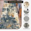 Garvee 9×12 Washable Rugs Low Pile Living Room Rug Boho Accent Rug Soft Bedroom Floor Carpet Modern Woven Print Rugs (Not Braid) Non Shedding Thin Foldable Floor Mats for Nursery Classroom, Green(Blue Yellow)