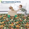 Garvee 9×12 Washable Rugs Low Pile Living Room Rug Boho Accent Rug Soft Bedroom Floor Carpet Modern Woven Print Rugs (Not Braid) Non Shedding Thin Foldable Floor Mats for Nursery Classroom, Green(Floral | Green)