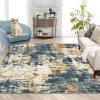 Garvee 9×12 Washable Rugs Low Pile Living Room Rug Boho Accent Rug Soft Bedroom Floor Carpet Modern Woven Print Rugs (Not Braid) Non Shedding Thin Foldable Floor Mats for Nursery Classroom, Green(Blue Yellow)