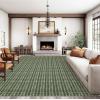 Garvee 9×12 Washable Rugs Low Pile Living Room Rug Boho Accent Rug Soft Bedroom Floor Carpet Modern Woven Print Rugs (Not Braid) Non Shedding Thin Foldable Floor Mats for Nursery Classroom, Green(Knit Print | Green)