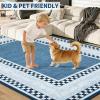 Garvee Area Rug 5×7, No Slip Washable, Modern Checkered Pattern Area Rug, Low-Pile Design Rug, Under Bed Carpet, for Living Room Bedroom Dining Room, Grey(Blue)
