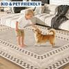 Garvee Area Rug 5×7, No Slip Washable, Modern Checkered Pattern Area Rug, Low-Pile Design Rug, Under Bed Carpet, for Living Room Bedroom Dining Room, Grey(Brown)