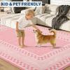 Garvee Area Rug 5×7, No Slip Washable, Modern Checkered Pattern Area Rug, Low-Pile Design Rug, Under Bed Carpet, for Living Room Bedroom Dining Room, Grey(Pink)