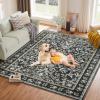 Garvee Area Rug 8×10 for Living Room, Washable Non Slip Low Pile Rugs, Floral Soft Carpet for Living Room, Bedroom, Dining Room, Pink(Black)