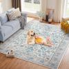 Garvee Area Rug 8×10 for Living Room, Washable Non Slip Low Pile Rugs, Floral Soft Carpet for Living Room, Bedroom, Dining Room, Pink(Blue)