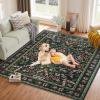 Garvee Area Rug 8×10 for Living Room, Washable Non Slip Low Pile Rugs, Floral Soft Carpet for Living Room, Bedroom, Dining Room, Pink(Green)