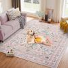 Garvee Area Rug 8×10 for Living Room, Washable Non Slip Low Pile Rugs, Floral Soft Carpet for Living Room, Bedroom, Dining Room, Pink(Pink)