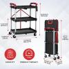 Garvee Collapsible Folding Utility Cart with Wheels, 3 Tier Rolling Service Cart for Kitchen, Office, Shopping, Garage(Black)