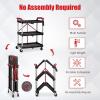 Garvee Collapsible Folding Utility Cart with Wheels, 3 Tier Rolling Service Cart for Kitchen, Office, Shopping, Garage(Black)