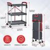 Garvee Collapsible Folding Utility Cart with Wheels, 3 Tier Rolling Service Cart for Kitchen, Office, Shopping, Garage(Gray)