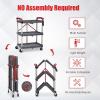 Garvee Collapsible Folding Utility Cart with Wheels, 3 Tier Rolling Service Cart for Kitchen, Office, Shopping, Garage(Gray)