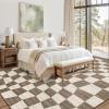 Garvee Extra Large 9×12 Washable Rug with Non Slip Backing Modern Floral Print Rug Non Shedding Stain Resistant Carpet Contemporary Farmhouse Rugs Low Pile Foldable Thin Mat for Living Room, Beige(Checkered|brown)