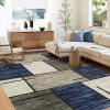 Garvee Extra Large 9×12 Washable Rug with Non Slip Backing Modern Floral Print Rug Non Shedding Stain Resistant Carpet Contemporary Farmhouse Rugs Low Pile Foldable Thin Mat for Living Room, Beige(Modern|blue)