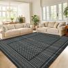 Garvee Extra Large 9×12 Washable Rug with Non Slip Backing Modern Floral Print Rug Non Shedding Stain Resistant Carpet Contemporary Farmhouse Rugs Low Pile Foldable Thin Mat for Living Room, Beige(Plaid|black)