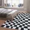 Garvee Extra Large 9×12 Washable Rug with Non Slip Backing Modern Floral Print Rug Non Shedding Stain Resistant Carpet Contemporary Farmhouse Rugs Low Pile Foldable Thin Mat for Living Room, Beige(Checkered|black)
