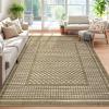Garvee Extra Large 9×12 Washable Rug with Non Slip Backing Modern Floral Print Rug Non Shedding Stain Resistant Carpet Contemporary Farmhouse Rugs Low Pile Foldable Thin Mat for Living Room, Beige(Plaid|brown)