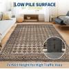 Garvee Extra Large Carpet Rug 10×13 Washable Rug with Braided Print for Living Room Bedroom, Foldable Non-Slip Low-Pile Stain Resistant Carpet for Playroom Dinning Room Apartment, Brown(Checked-light Brown)