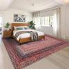 Garvee Extra Large Carpet Rug 10×13 Washable Rug with Braided Print for Living Room Bedroom, Foldable Non-Slip Low-Pile Stain Resistant Carpet for Playroom Dinning Room Apartment, Brown(Border-pink)
