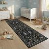 Garvee Floral 5×7 Area Rugs Washable Living Room Rug Soft Indoor Floral Animals Entryway Rug Non Slip Low Pile Accent Rugs for Bedroom Non-Shedding Stain Resistant Carpet for Kids Room Nursery Blue(Black)