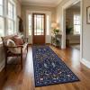Garvee Floral 5×7 Area Rugs Washable Living Room Rug Soft Indoor Floral Animals Entryway Rug Non Slip Low Pile Accent Rugs for Bedroom Non-Shedding Stain Resistant Carpet for Kids Room Nursery Blue(Blue)