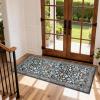 Garvee Floral 9×12 Area Rug,Plush Vintage Boho Large Living Room Carpet | Washable Non-Slip Stain Resistant Easy Clean Soft Rug for Bedroom Dining Room Farmhouse Home Office (Blue)(Black)