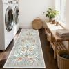 Garvee Floral 9×12 Area Rug,Plush Vintage Boho Large Living Room Carpet | Washable Non-Slip Stain Resistant Easy Clean Soft Rug for Bedroom Dining Room Farmhouse Home Office (Blue)(Beige)