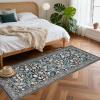Garvee Floral 9×12 Area Rug,Plush Vintage Boho Large Living Room Carpet | Washable Non-Slip Stain Resistant Easy Clean Soft Rug for Bedroom Dining Room Farmhouse Home Office (Blue)(Black)