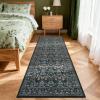 Garvee Floral 9×12 Area Rug,Plush Vintage Boho Large Living Room Carpet | Washable Non-Slip Stain Resistant Easy Clean Soft Rug for Bedroom Dining Room Farmhouse Home Office (Blue)(Dark Black)