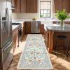 Garvee Floral 9×12 Area Rug,Plush Vintage Boho Large Living Room Carpet | Washable Non-Slip Stain Resistant Easy Clean Soft Rug for Bedroom Dining Room Farmhouse Home Office (Blue)(Beige)