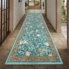 Garvee Floral Botanical 2×6 Runners for Hallways Washable Non Slip Scalloped Kitchen Rugs Low Pile Ultra Thin Stain Resistant Farmhouse Carpet for Bedside Entryway Laundry Bathroom, Taupe(Leaf/Light Blue)