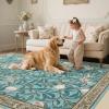 Garvee Floral Botanical 2×6 Runners for Hallways Washable Non Slip Scalloped Kitchen Rugs Low Pile Ultra Thin Stain Resistant Farmhouse Carpet for Bedside Entryway Laundry Bathroom, Taupe(Leaf/Light Blue)