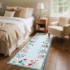 Garvee Floral Botanical 2×6 Runners for Hallways Washable Non Slip Scalloped Kitchen Rugs Low Pile Ultra Thin Stain Resistant Farmhouse Carpet for Bedside Entryway Laundry Bathroom, Taupe(Floral/Light Blue)