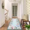 Garvee Floral Botanical 2×6 Runners for Hallways Washable Non Slip Scalloped Kitchen Rugs Low Pile Ultra Thin Stain Resistant Farmhouse Carpet for Bedside Entryway Laundry Bathroom, Taupe(Floral/Light Blue)