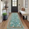 Garvee Floral Botanical 2×6 Runners for Hallways Washable Non Slip Scalloped Kitchen Rugs Low Pile Ultra Thin Stain Resistant Farmhouse Carpet for Bedside Entryway Laundry Bathroom, Taupe(Leaf/Light Blue)