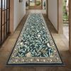 Garvee Floral Botanical 2×6 Runners for Hallways Washable Non Slip Scalloped Kitchen Rugs Low Pile Ultra Thin Stain Resistant Farmhouse Carpet for Bedside Entryway Laundry Bathroom, Taupe(Leaf/Dark Blue)