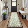 Garvee Floral Botanical 2×6 Runners for Hallways Washable Non Slip Scalloped Kitchen Rugs Low Pile Ultra Thin Stain Resistant Farmhouse Carpet for Bedside Entryway Laundry Bathroom, Taupe(Leaf/Beige)