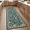 Garvee Floral Botanical 2×6 Runners for Hallways Washable Non Slip Scalloped Kitchen Rugs Low Pile Ultra Thin Stain Resistant Farmhouse Carpet for Bedside Entryway Laundry Bathroom, Taupe(Leaf/Dark Blue)