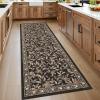 Garvee Floral Botanical 2×6 Runners for Hallways Washable Non Slip Scalloped Kitchen Rugs Low Pile Ultra Thin Stain Resistant Farmhouse Carpet for Bedside Entryway Laundry Bathroom, Taupe(Leaf/Brown)