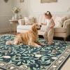 Garvee Floral Botanical 2×6 Runners for Hallways Washable Non Slip Scalloped Kitchen Rugs Low Pile Ultra Thin Stain Resistant Farmhouse Carpet for Bedside Entryway Laundry Bathroom, Taupe(Leaf/Dark Blue)