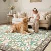 Garvee Floral Botanical 2×6 Runners for Hallways Washable Non Slip Scalloped Kitchen Rugs Low Pile Ultra Thin Stain Resistant Farmhouse Carpet for Bedside Entryway Laundry Bathroom, Taupe(Leaf/Beige)