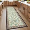 Garvee Floral Botanical 2×6 Runners for Hallways Washable Non Slip Scalloped Kitchen Rugs Low Pile Ultra Thin Stain Resistant Farmhouse Carpet for Bedside Entryway Laundry Bathroom, Taupe(Leaf/Beige)