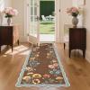 Garvee Floral Botanical 2×6 Runners for Hallways Washable Non Slip Scalloped Kitchen Rugs Low Pile Ultra Thin Stain Resistant Farmhouse Carpet for Bedside Entryway Laundry Bathroom, Taupe(Floral/Brown)