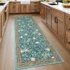 Garvee Floral Botanical 2×6 Runners for Hallways Washable Non Slip Scalloped Kitchen Rugs Low Pile Ultra Thin Stain Resistant Farmhouse Carpet for Bedside Entryway Laundry Bathroom, Taupe(Leaf/Light Blue)