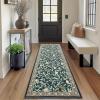 Garvee Floral Botanical 2×6 Runners for Hallways Washable Non Slip Scalloped Kitchen Rugs Low Pile Ultra Thin Stain Resistant Farmhouse Carpet for Bedside Entryway Laundry Bathroom, Taupe(Leaf/Dark Blue)