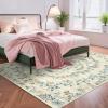 Garvee Floral Washable Rugs for Living Room 8×10 Area Rugs with Non Slip Backing, Low Pile Stain Resistant Floral Throw Carpet, Foldable Floor Mats for ‎‎Bedroom, Beige