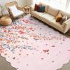 Garvee Floral Washable Scalloped Rugs 8×10 Non-Slip Soft Black Area Rugs for Living Room, Low Pile Stain Resistant Floral Carpet, Easy Clean Foldable Floor Mats for Dining Room, Home Office, Black(Pink-scalloped)