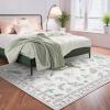 Garvee Floral Washable Scalloped Rugs 8×10 Non-Slip Soft Black Area Rugs for Living Room, Low Pile Stain Resistant Floral Carpet, Easy Clean Foldable Floor Mats for Dining Room, Home Office, Black(Insect-beige)